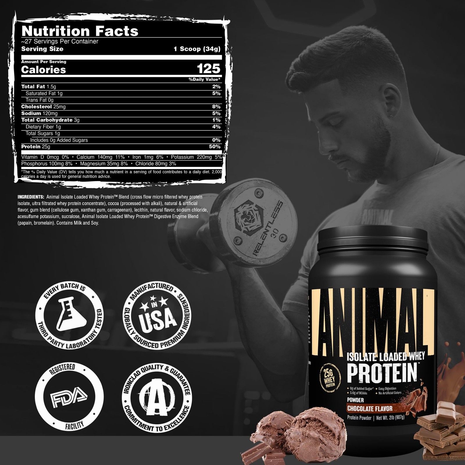 Animal Whey Isolate Protein Powder – Loaded 2 Pound (Pack of 1), Chocolate