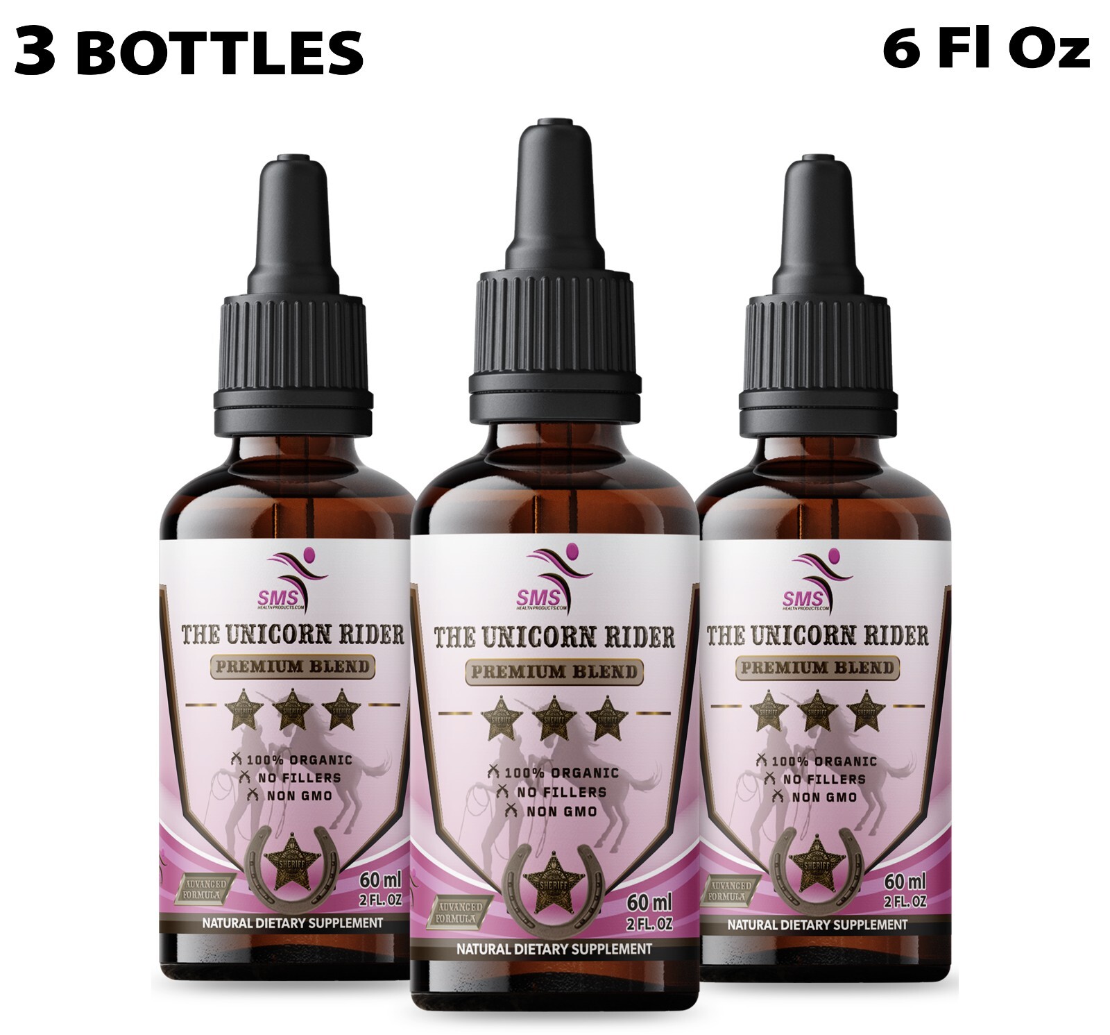 Unicorn Rider Energy Support Booster Drops Tincture For Women 3 Bottles 6 oz
