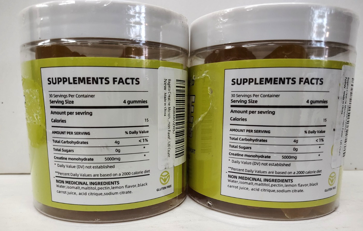 2-Pack Creatine Monohydrate Gummies 5 grams Sugar Free Lemon Flavor 120 Ct Each