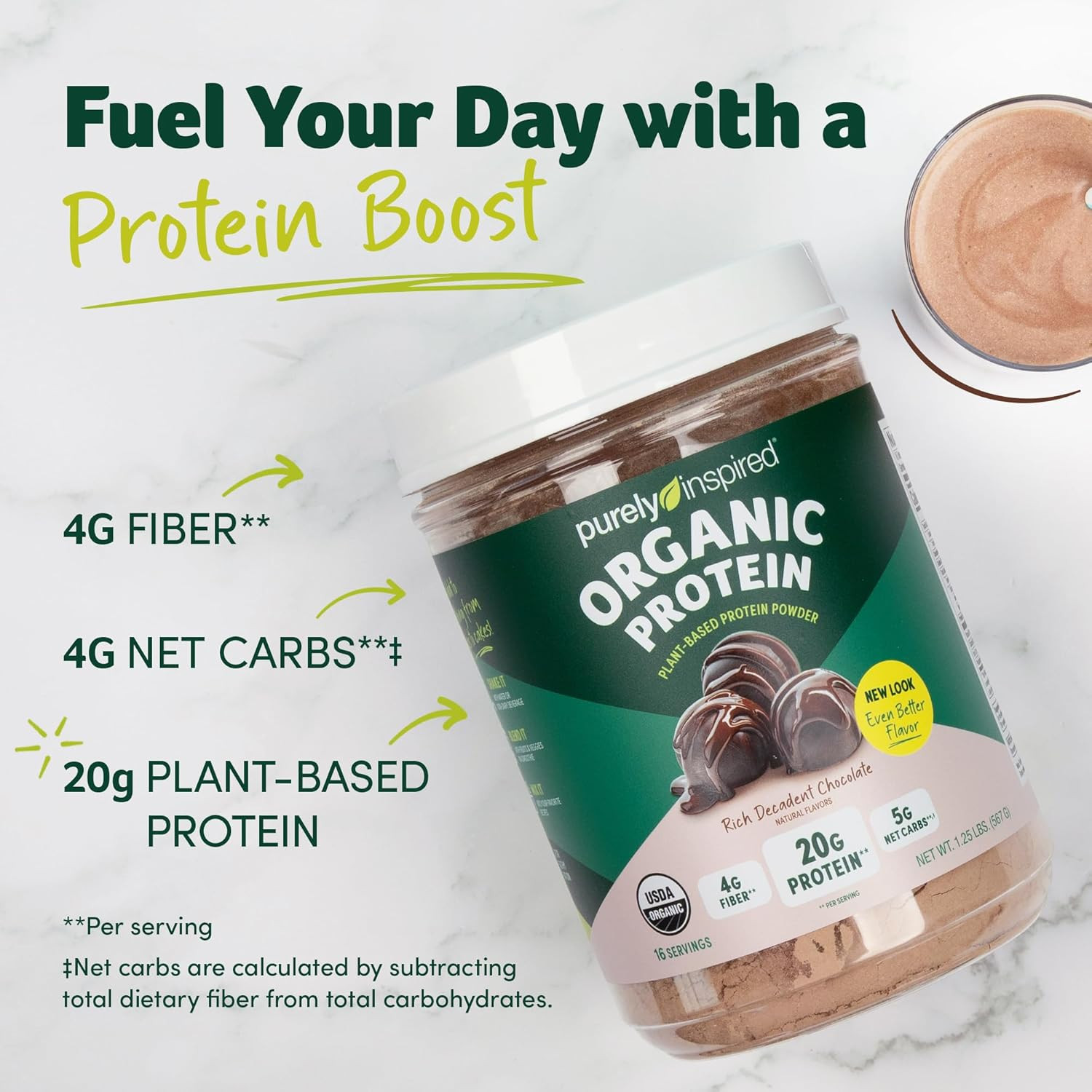 Plant-Based Protein Powder for Men & Women, Rich Decadent Chocolate (16 Servings