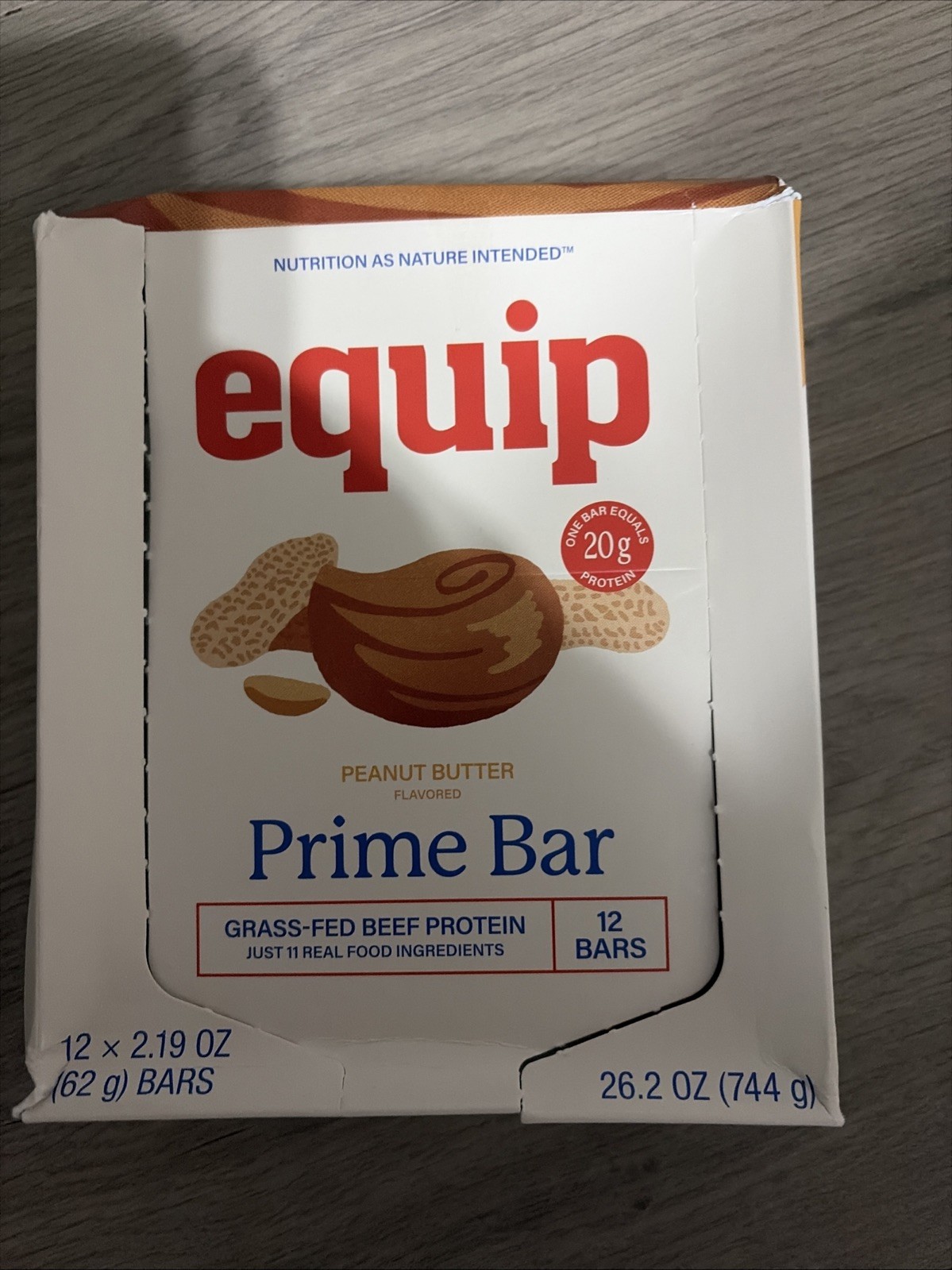 Equip Prime Bar Peanut Butter Grass-Fed Beef Protein Bars 12 Pack 20g Protein