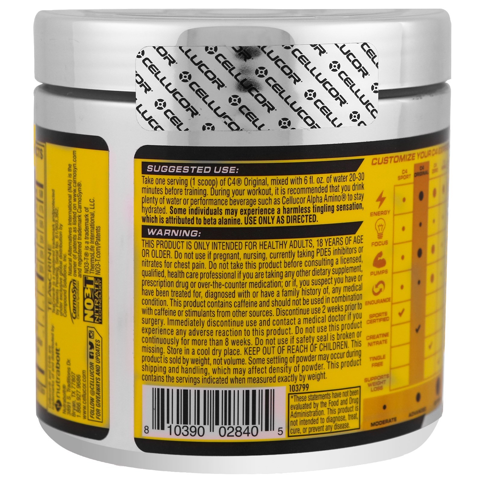 C4 Original Explosive, Pre-Workout, Icy Blue Razz, 6.88 oz (195 g)