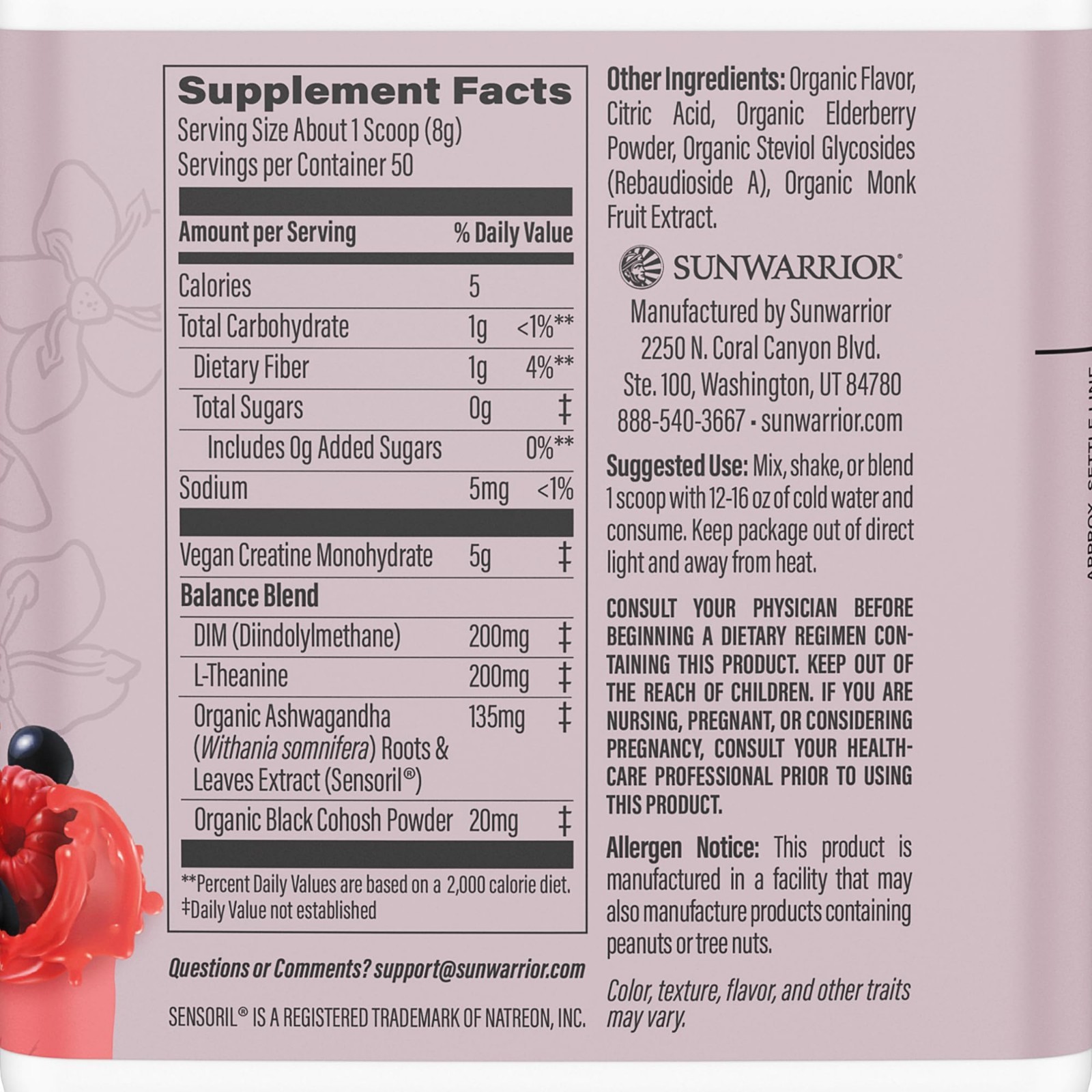 Raspberry Elderflower Active Creatine Monohydrate Powder for Women, 14.1 OZ