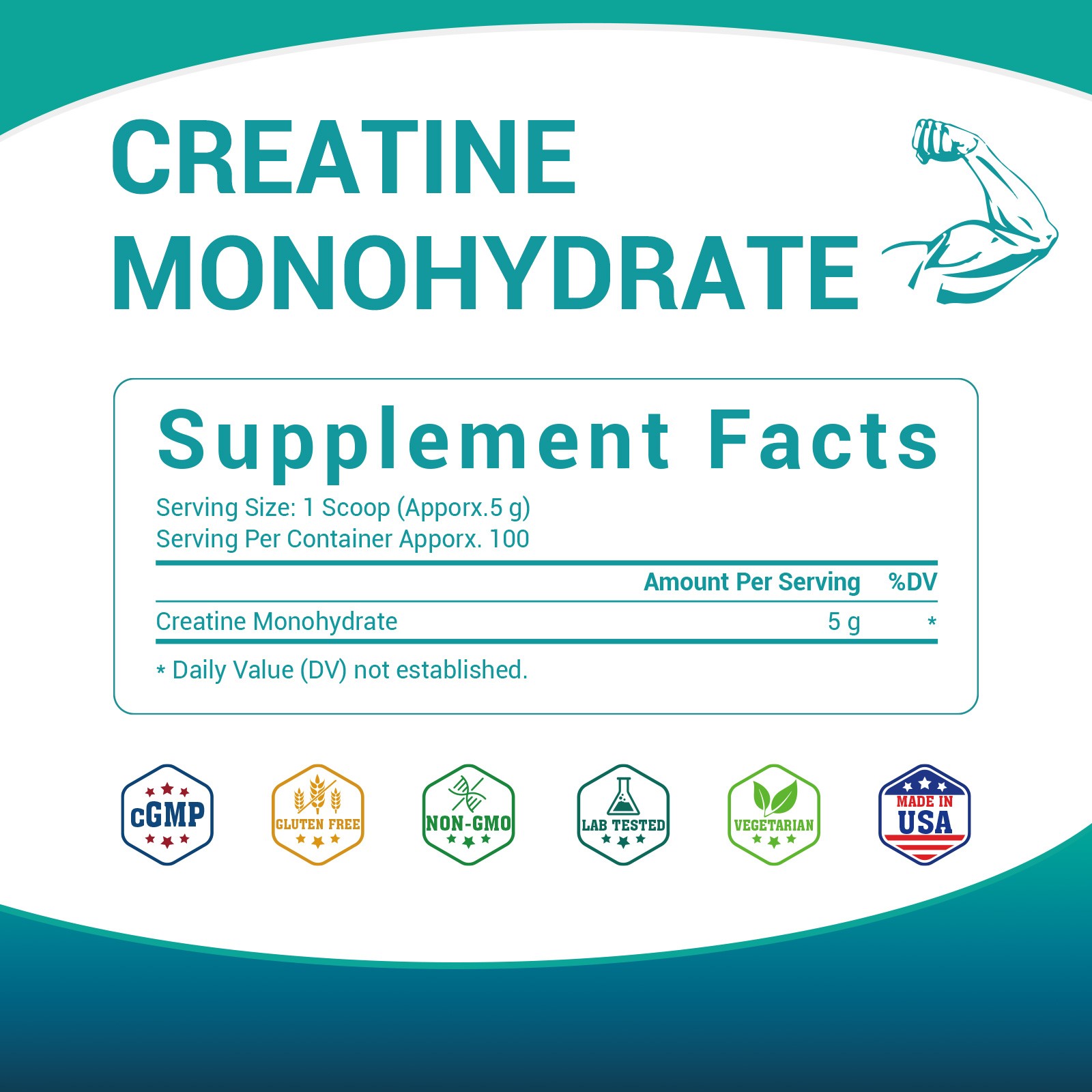 Pure Creatine Monohydrate 5000 mg Powder Micronized 100 Servings 5g Per Serving