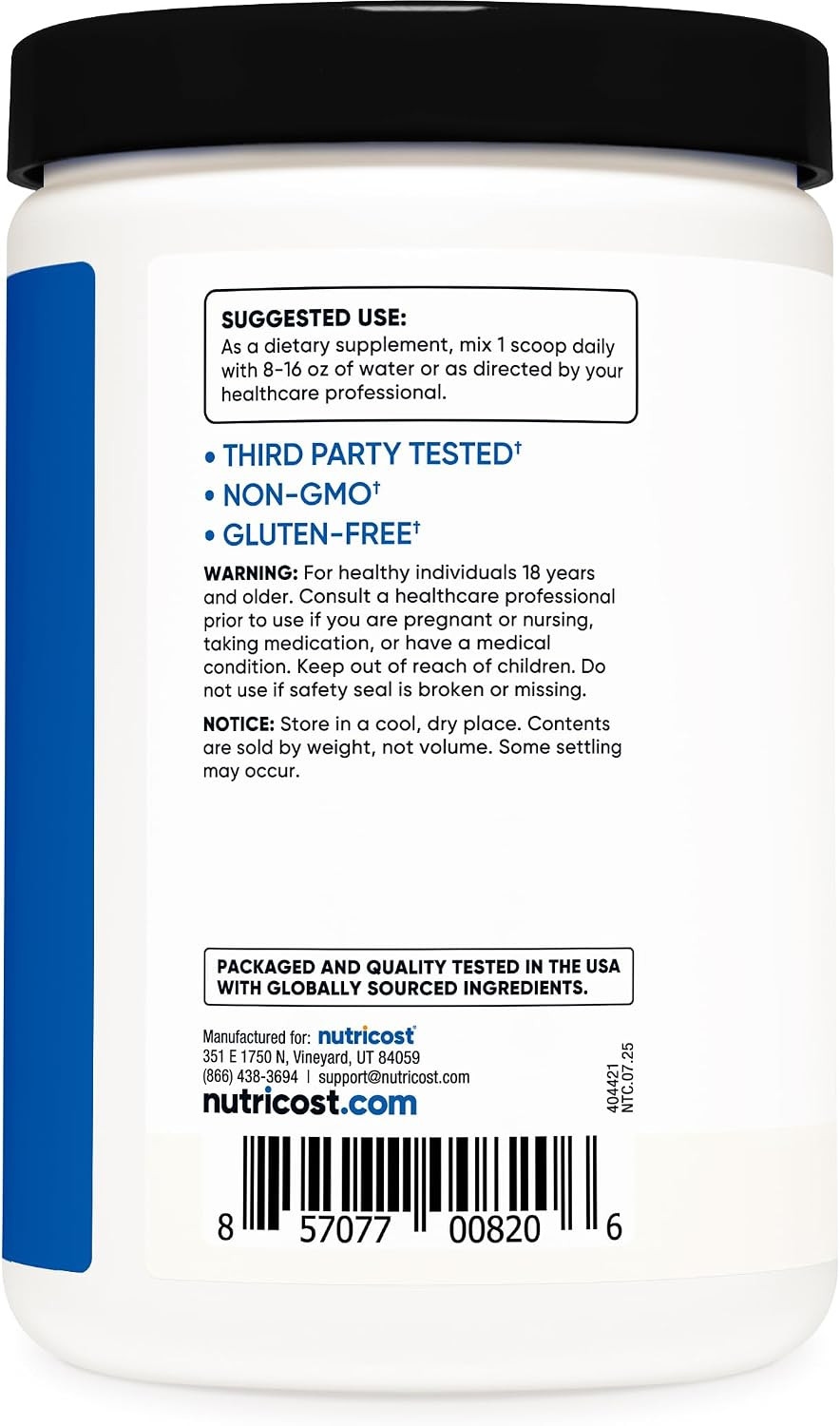Nutricost BCAA Powder 2:1:1 (Unflavored, 60 Servings) – Vegetarian, Non-GMO, Glu