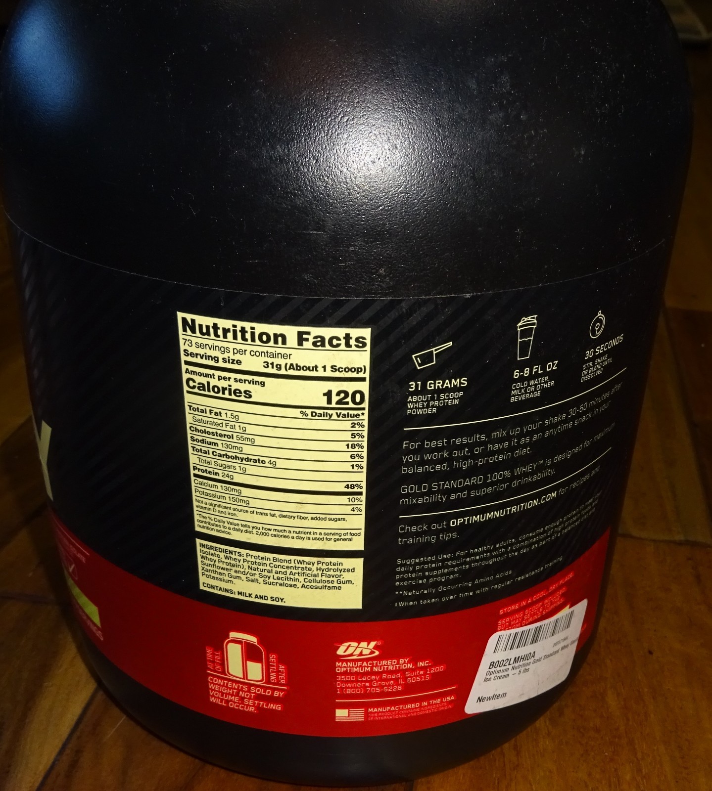 Optimum Nutrition, Gold Standard 100% Whey Protein Powder, Vanilla Ice Cream 5lb