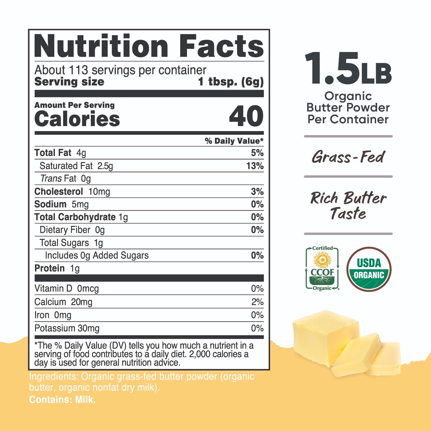 Nutricost Organic Grass-Fed Butter Powder (1.5 LB) – GMO-Free, Gluten-Free