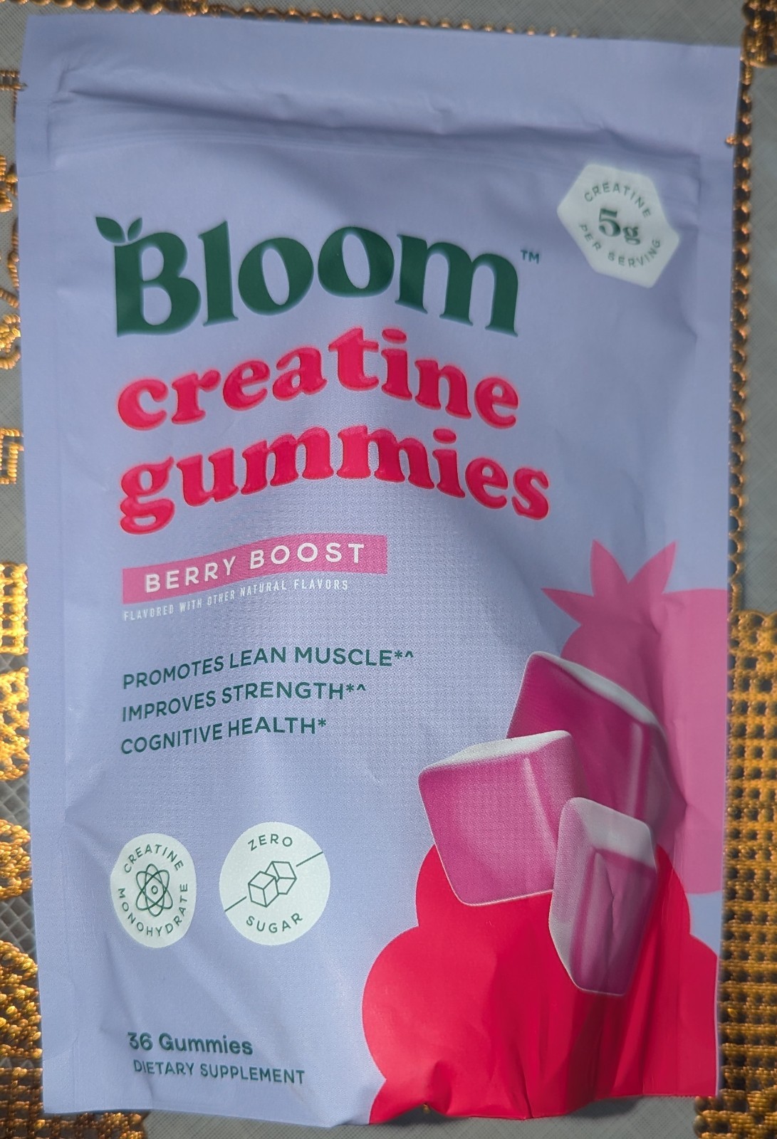 Bloom Creatine Gummies Berry Boost 5g 36 Count Vegan Non-GMO Gluten-Free