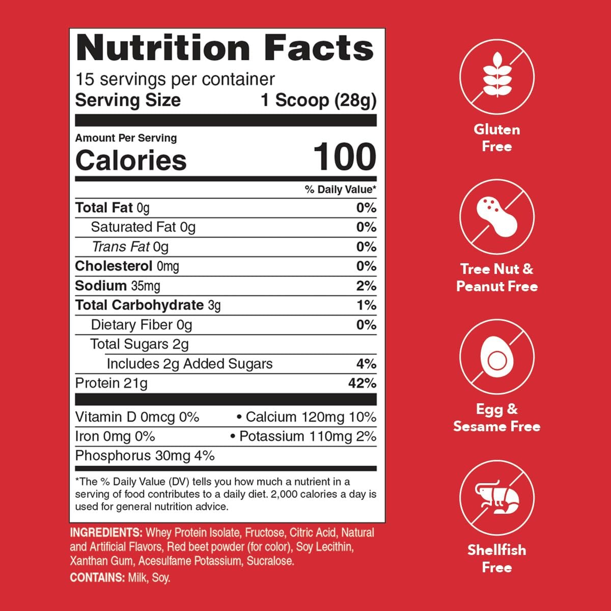 Strawberry 21g Whey Isolate Protein Powder 100% Whey Protein Powder Weight
