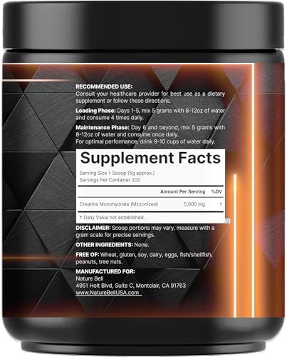 Creatine Monohydrate Powder 1000g 200 Servings Micronized Pure Unflavored