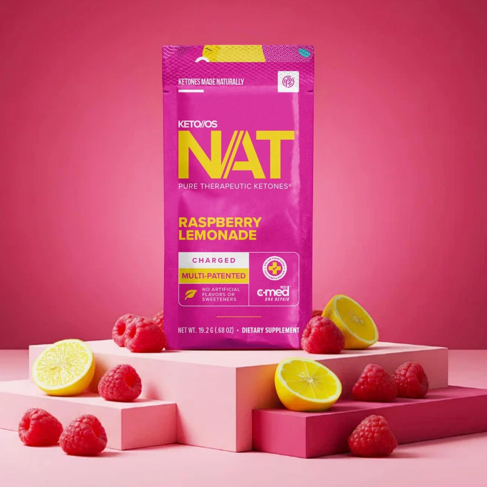PRUVIT Keto OS NAT Raspberry Lemonade Charged 20 Pack Sealed New