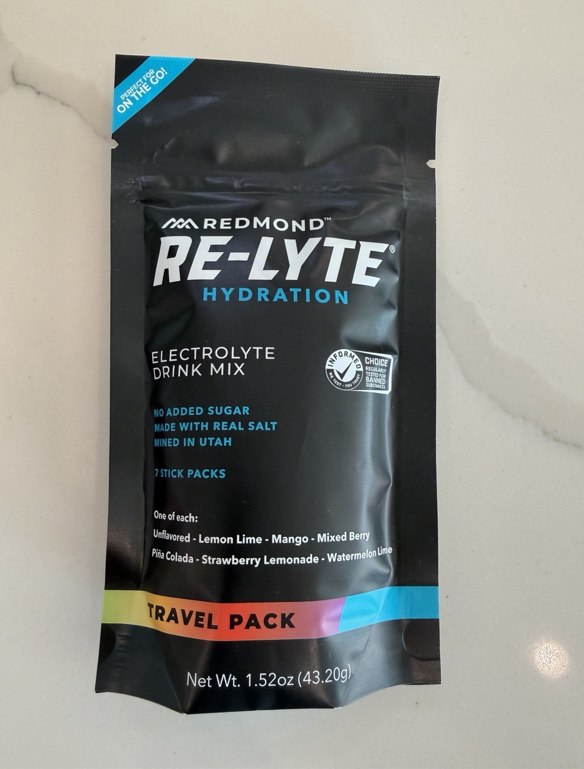 Redmond Re-Lyte Electrolyte Hydration Variety Pack of 7 Sticks 1.52 oz No Sugar