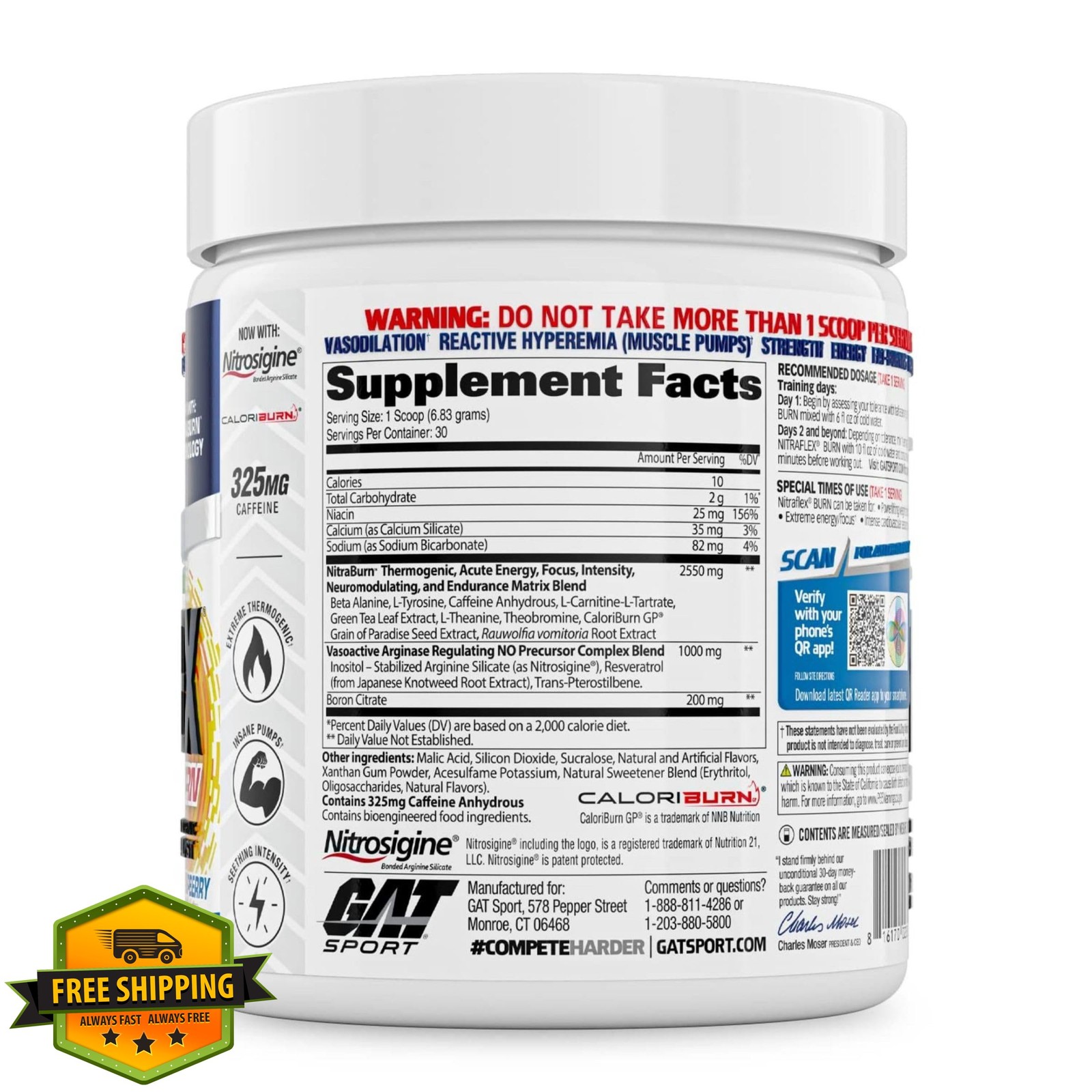 GAT SPORT NITRAFLEX Burn Pre-Workout Blue Raspberry