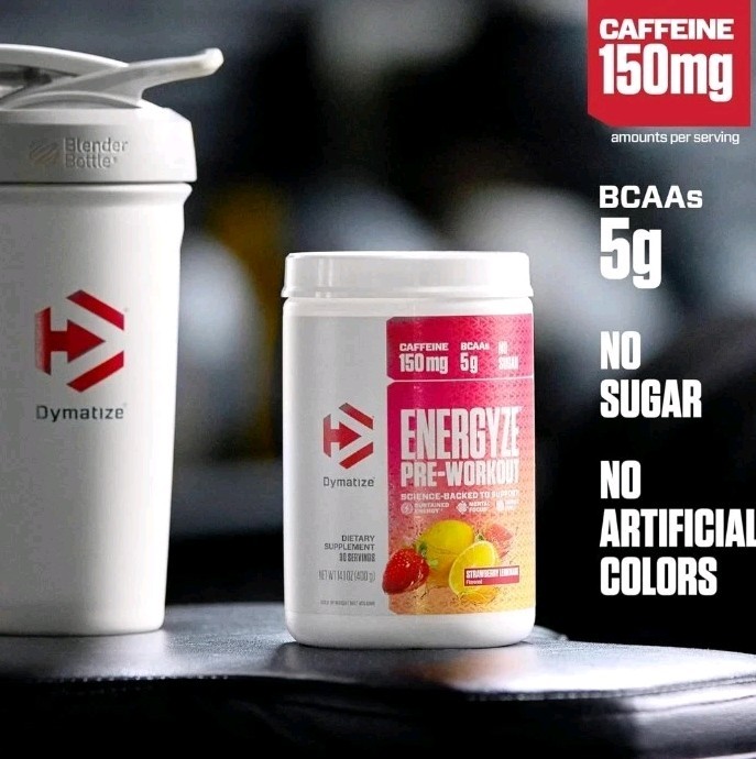 Dymatize Energyze Pre-Workout Powder 150mg Caffeine 5g BCAAs Strawberry Lemonade