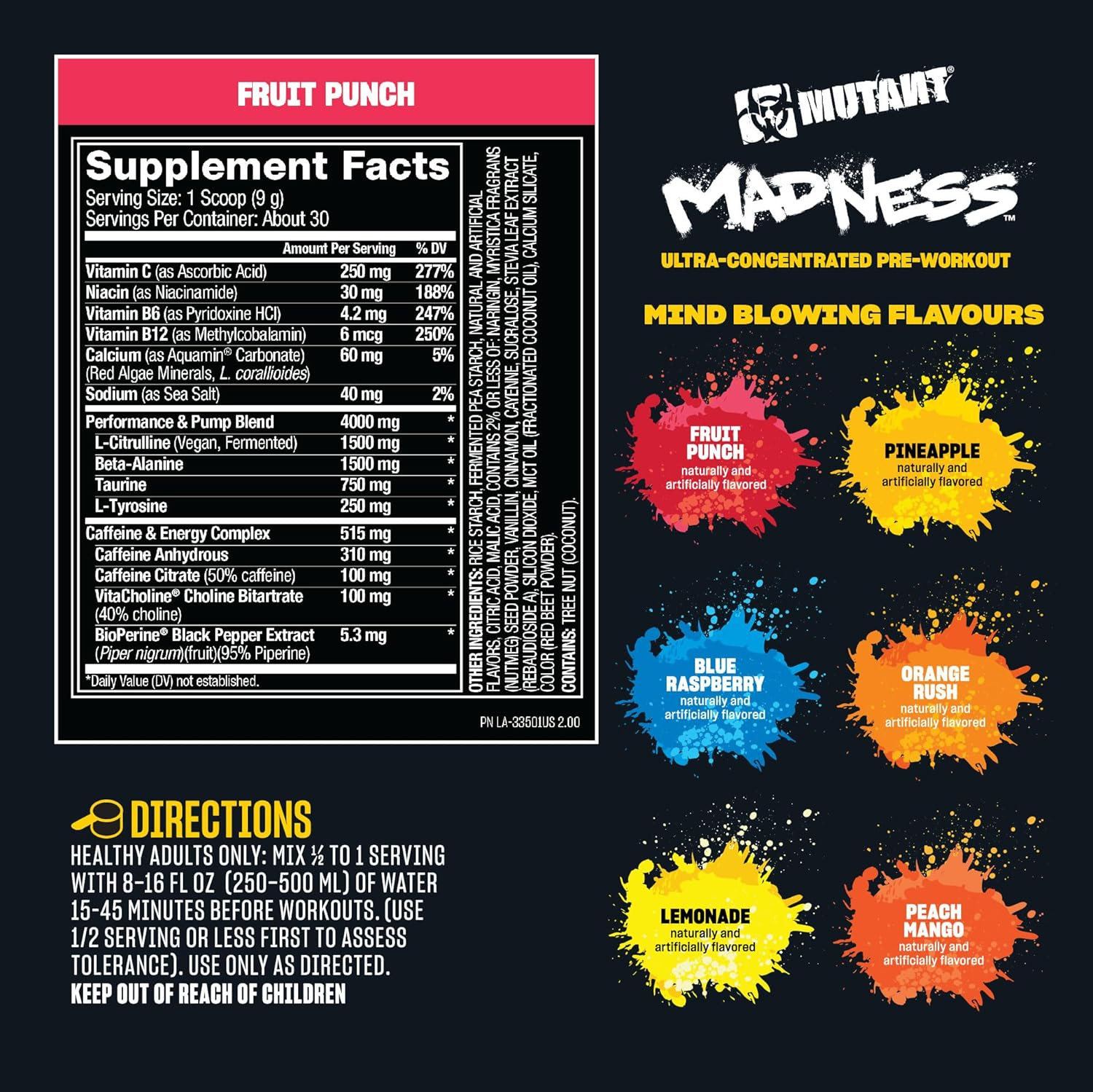 MUTANT MADNESS Pre-Workout Ultra-Concentrated Energy Performance Focus 30 Srv
