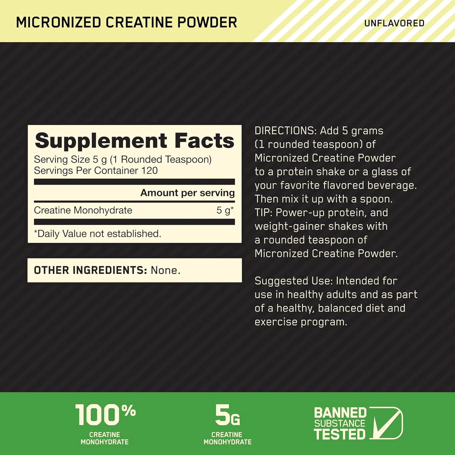 Optimum Nutrition Micronized Creatine Monohydrate Powder, Unflavored, 60 Serving