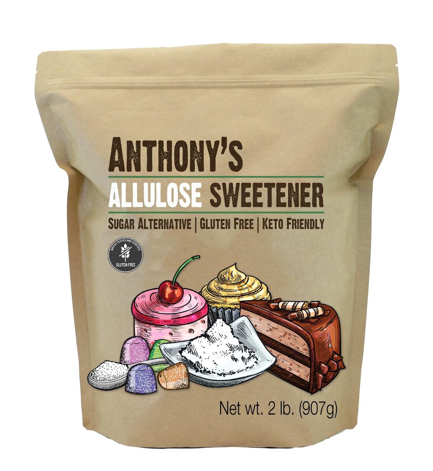 Anthony’s Allulose Sweetener, 2 lb, Batch Tested Gluten 32 Ounce (Pack of 1)