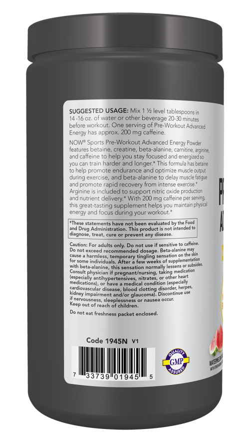 Sports, Pre-Workout Advanced Energy, Watermelon, 21.16 oz (600 g)