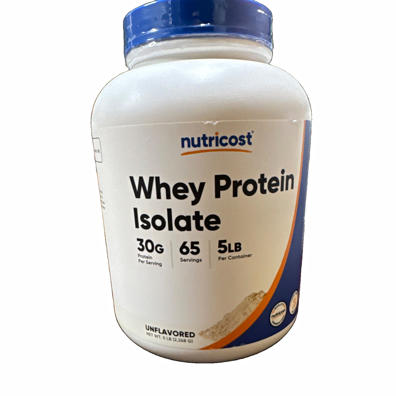 Nutricost Whey Protein Isolate Unflavored 5 lb 65 Servings Gluten-Free Non-GMO