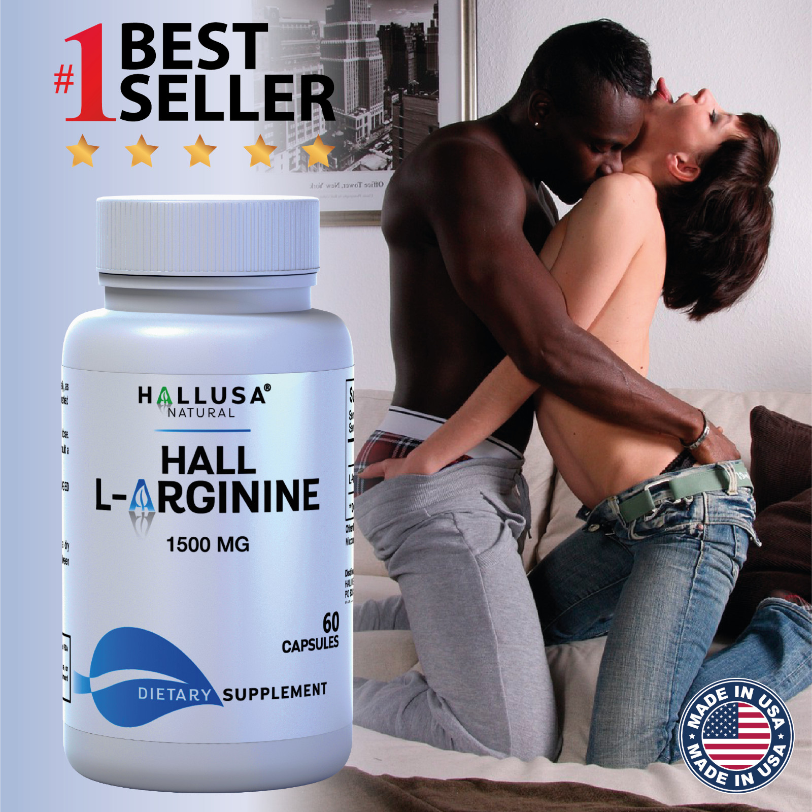 L-Arginine Capsules 1500mg, Nitric Oxide Booster, Blood Flow & Workout, 60 Count