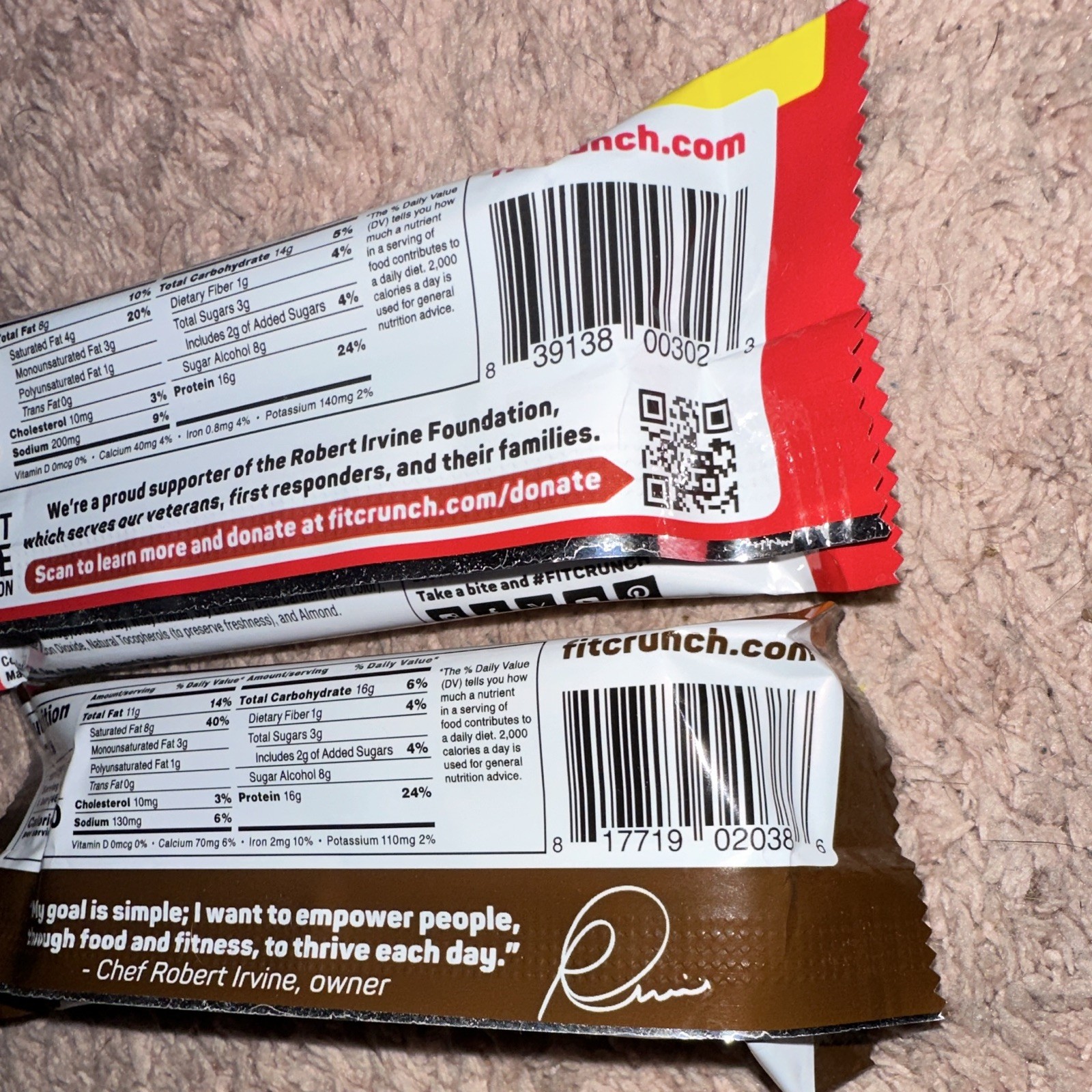 Chef Robert Irvine’s FitCrunch Protein Bar Gluten Free Choc PB 1.62 oz (14 Bars)