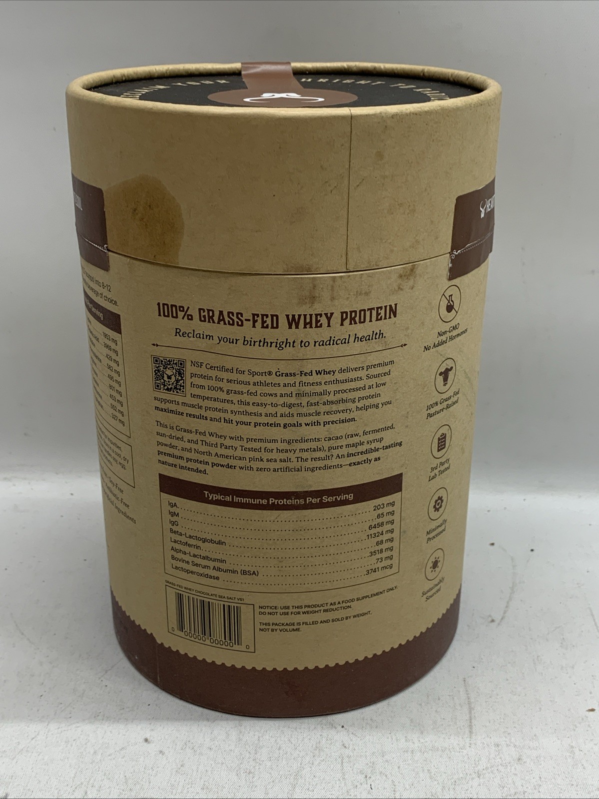 HEART & SOIL 100% Grass Fed Whey Chocolate Sea Salt Protein Powder Workout Recov