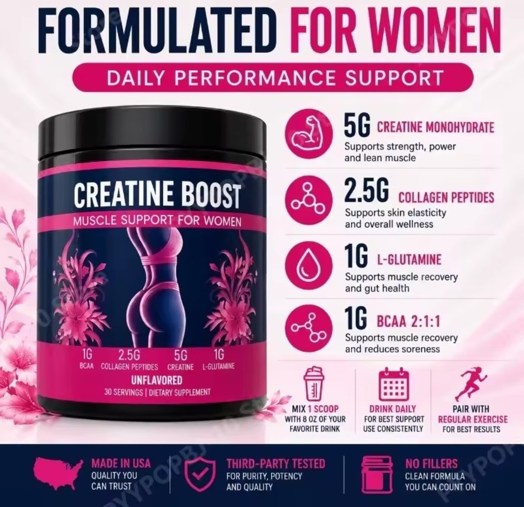 Creatine Powder for Women Unflavored 30 Servings w/ Collagen, BCAA, L-Glutamine
