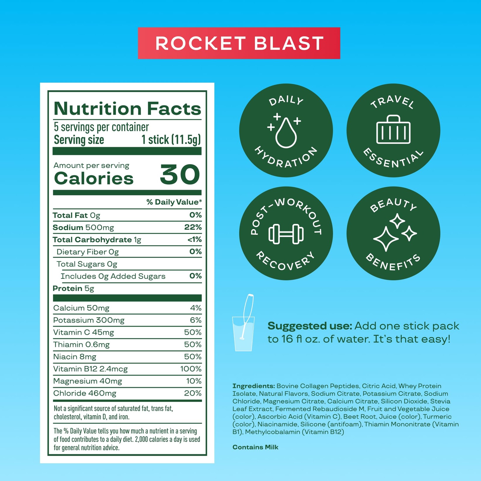 Bloom Daily Hydration Electrolyte Powder Packets with Collagen, 5g 5 Servings