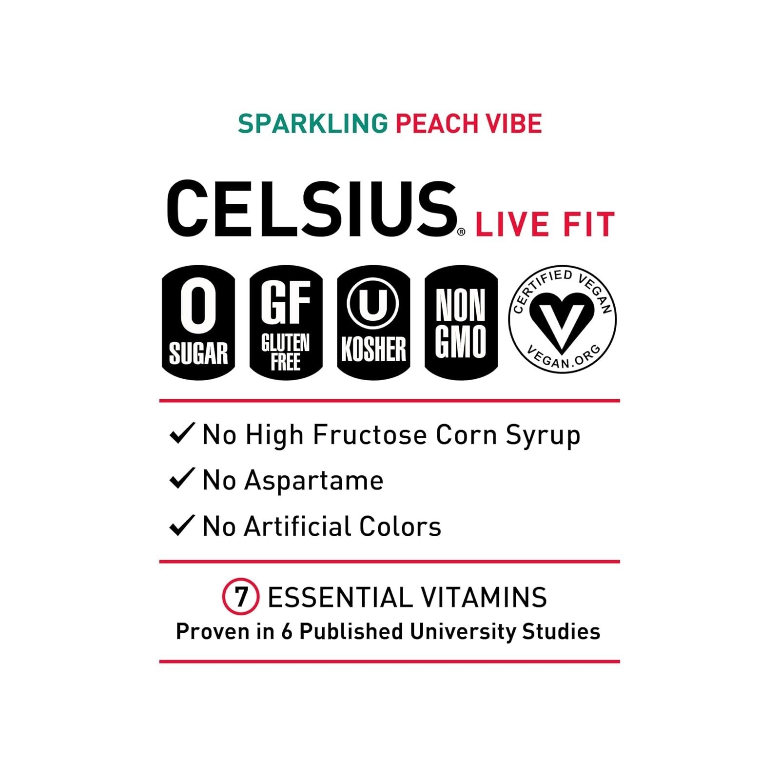 CELSIUS Peach Vibe Sparkling Energy Drink, Sugar Free, 12 Fl Oz (Pack of 12)