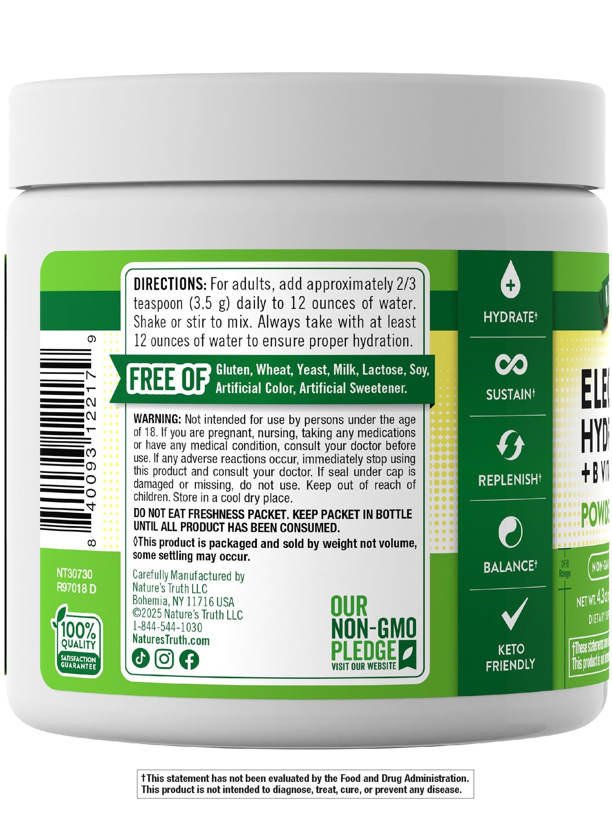 Nature’s Truth Electrolyte Hydration +B Vitamins Powder Mix Lemon – Exp 8/26