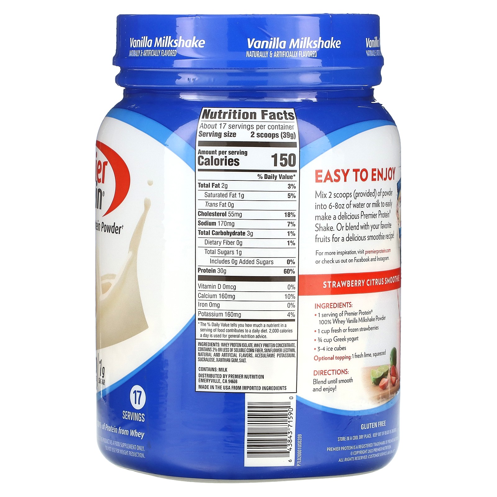 100% Whey Protein Powder, Vanilla Milkshake, 1 lb 7 oz (663 g)