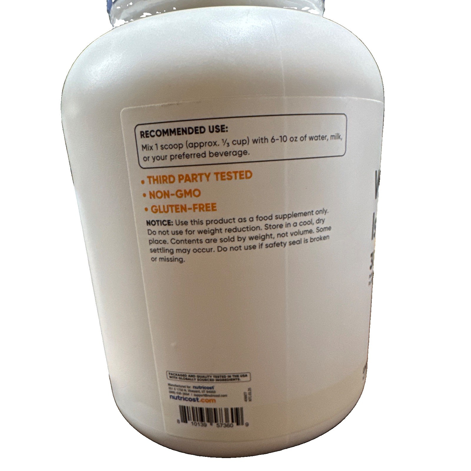 Nutricost Whey Protein Isolate Unflavored 5 lb 65 Servings Gluten-Free Non-GMO