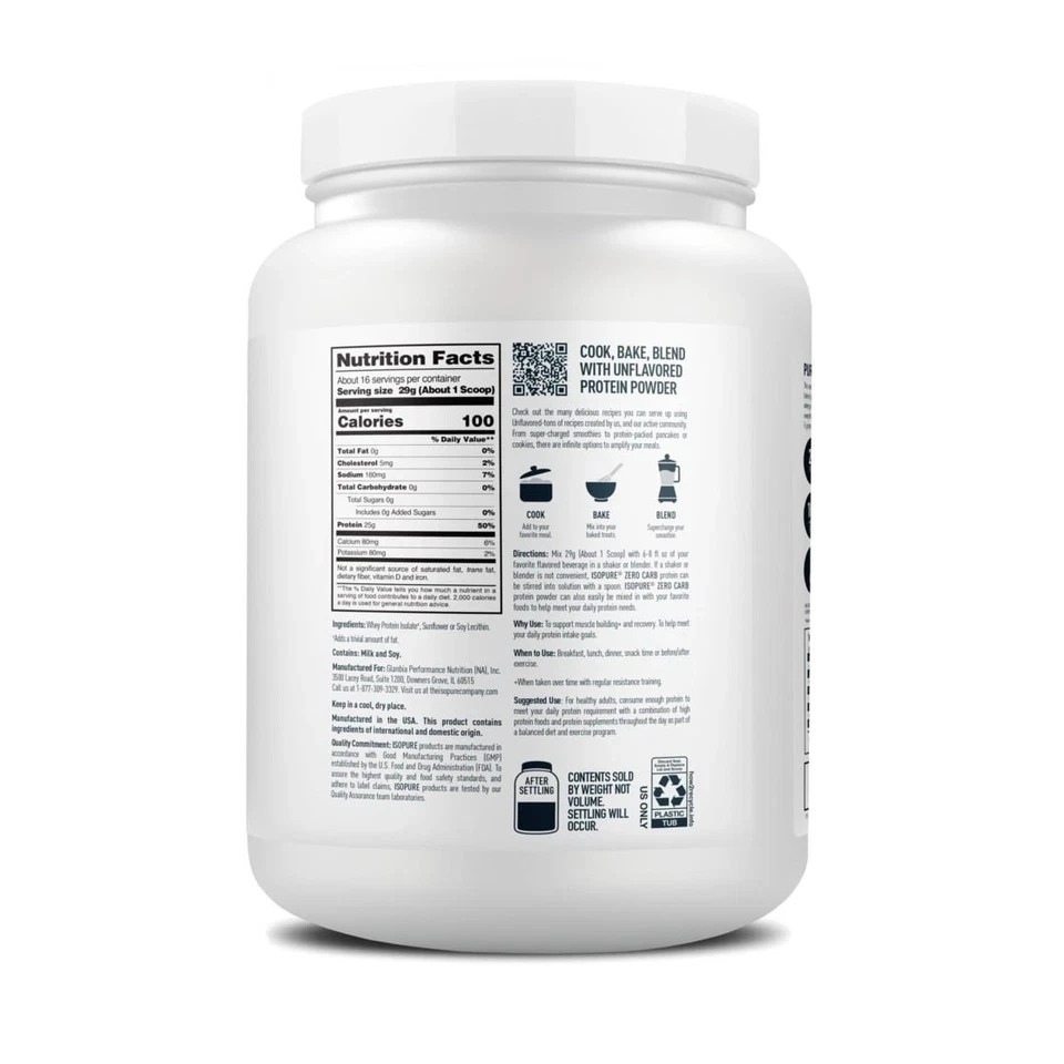 Isopure Zero Carb 100% Whey Protein Isolate Vanilla Protein Powder, 25g