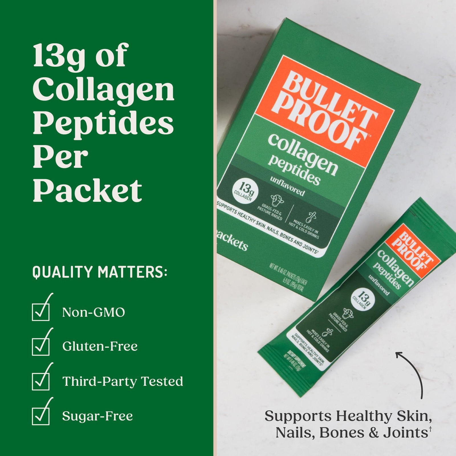 1/27 Bulletproof Unflavored Grass-Fed Collagen Peptides Powder Packets with Amin