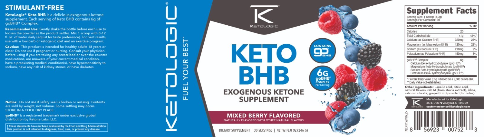 KetoLogic Keto BHB (Mixed Berry Flavor) 30 Servings