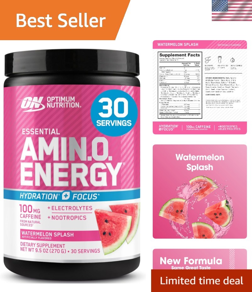 Energy & Focus Enhancer – Amino Powder with Electrolytes, 30 Servings Watermelon