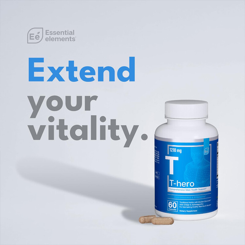 Essential Elements T-Hero Health Supplement Enhance Energy & Performance 60 Caps