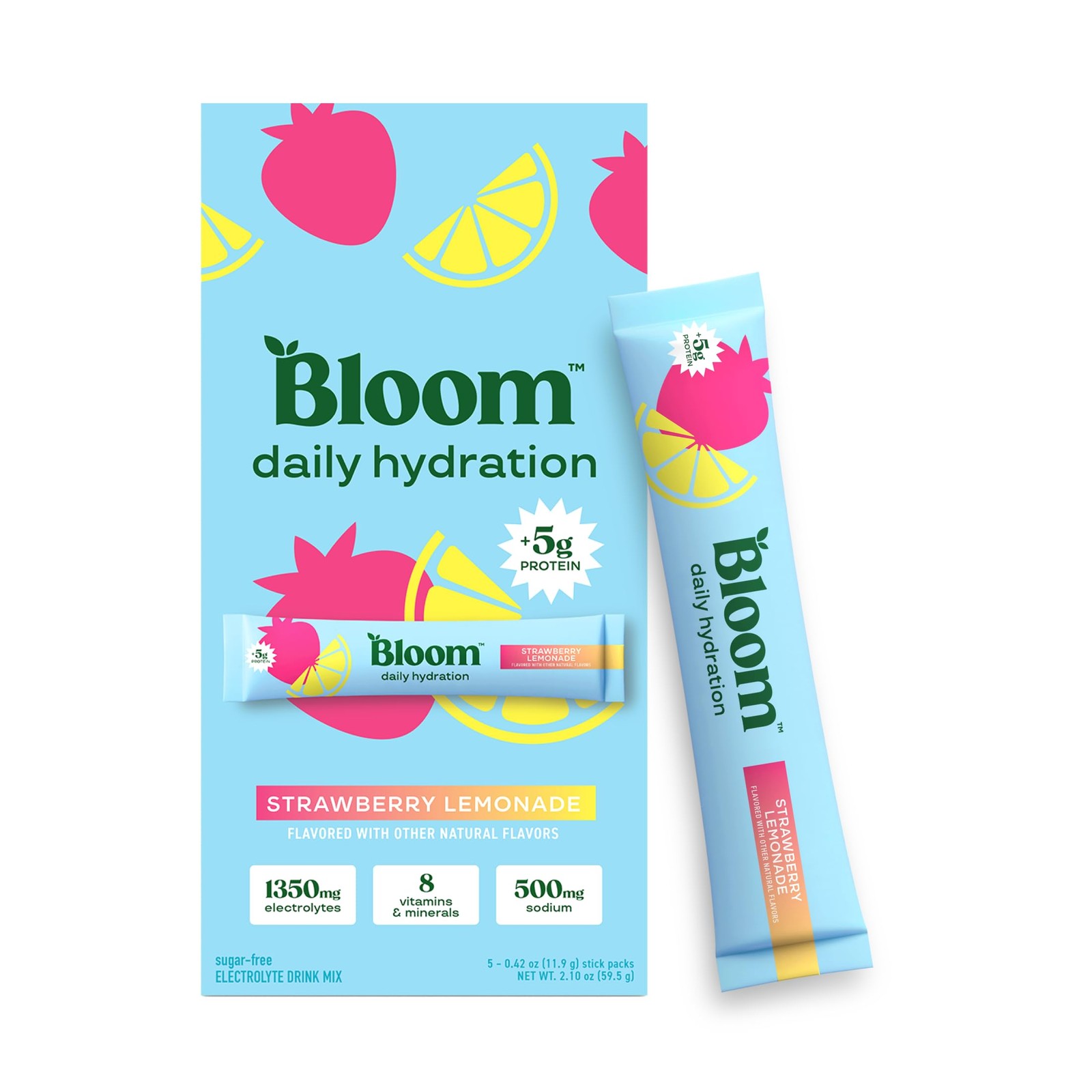 Bloom Daily Hydration Electrolyte Powder Packets with Collagen, 5g 5 Servings