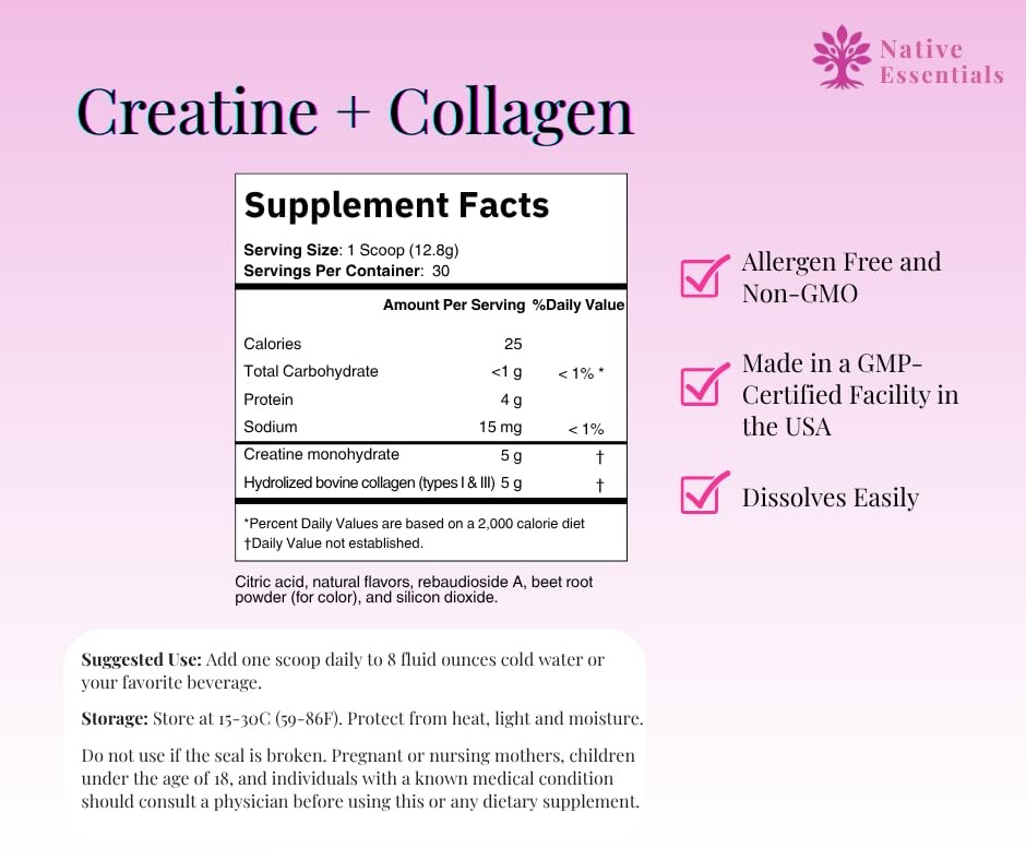 Native Essentials Creatine for Women + Collagen 13.8 Ounce (Pack of 1)