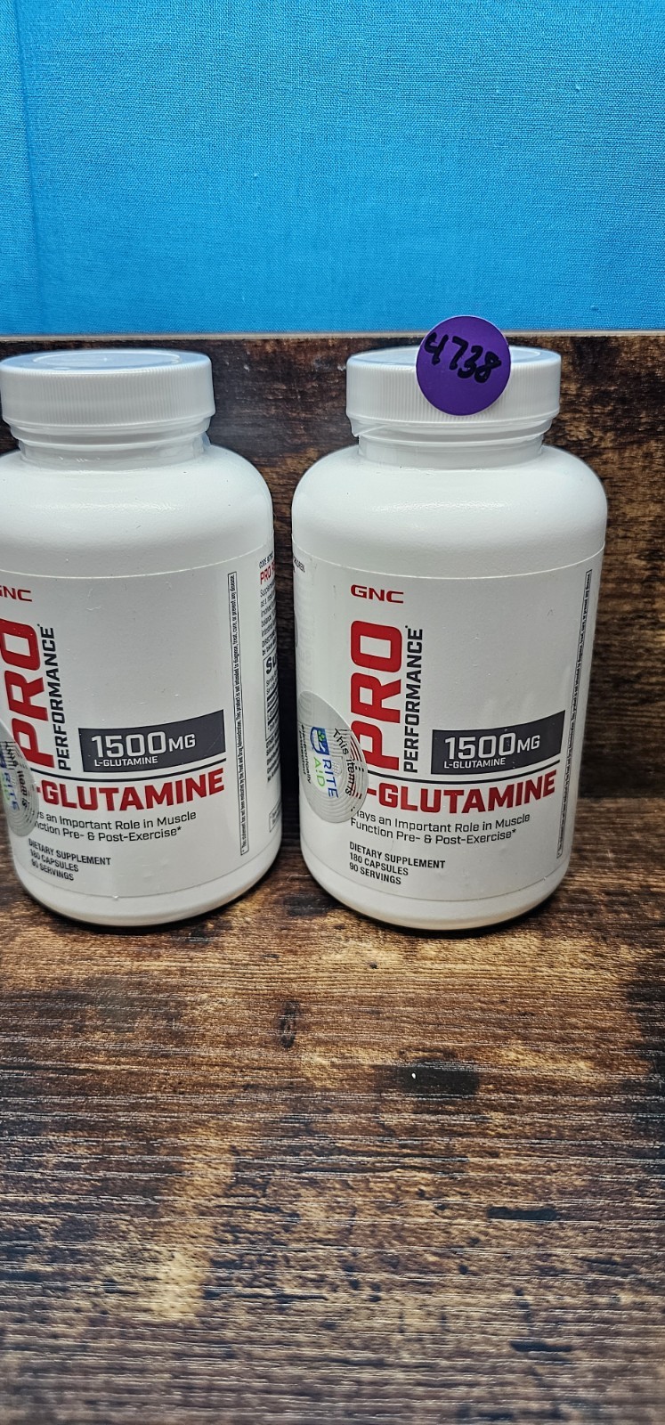 2 GNC Pro Performance L-Glutamine 1500mg 180 Capsules, Exp: 08/2026