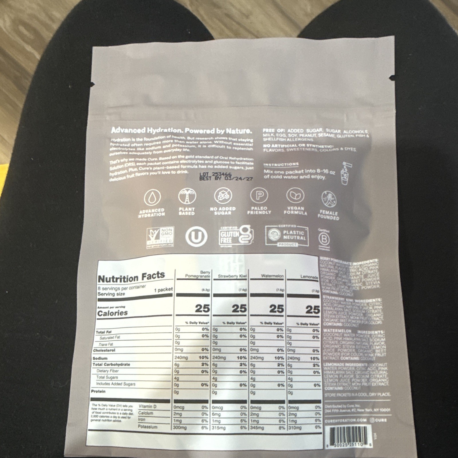 Cure Electrolyte Drink Mix No Added Sugar Vegan Variety Pack 8 Pack 2 oz