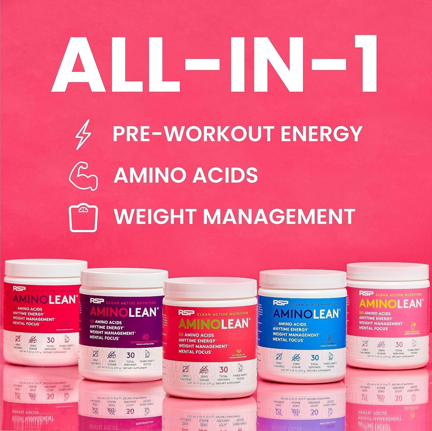 Pre Workout Amino Energy Powder Pink Lemonade Vegan BCAA Drink Mix 30 Servings
