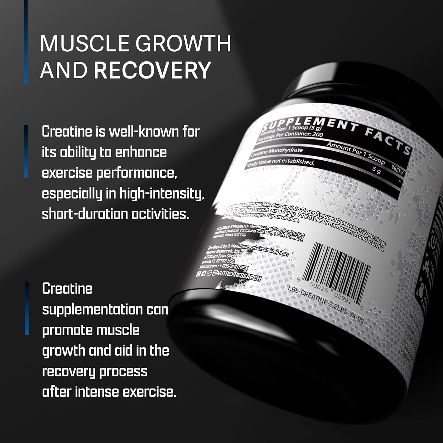 Nutrex CREATINE Monohydrate Powder Micronized Unflavored 200 Servings 1000 Grams