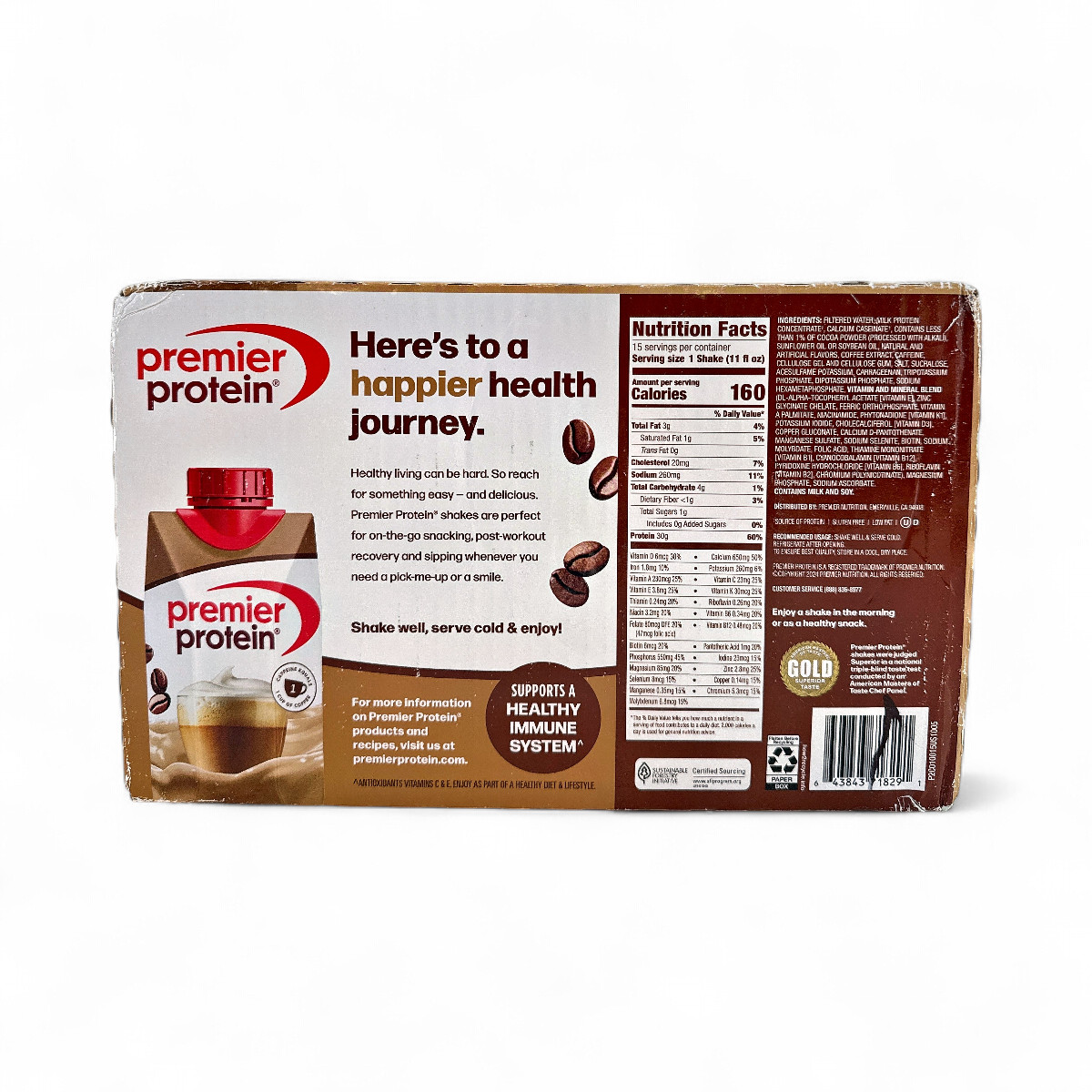 Premier Protein 30g High Protein Shake, Café Latte 11 fl oz – 15 Pack
