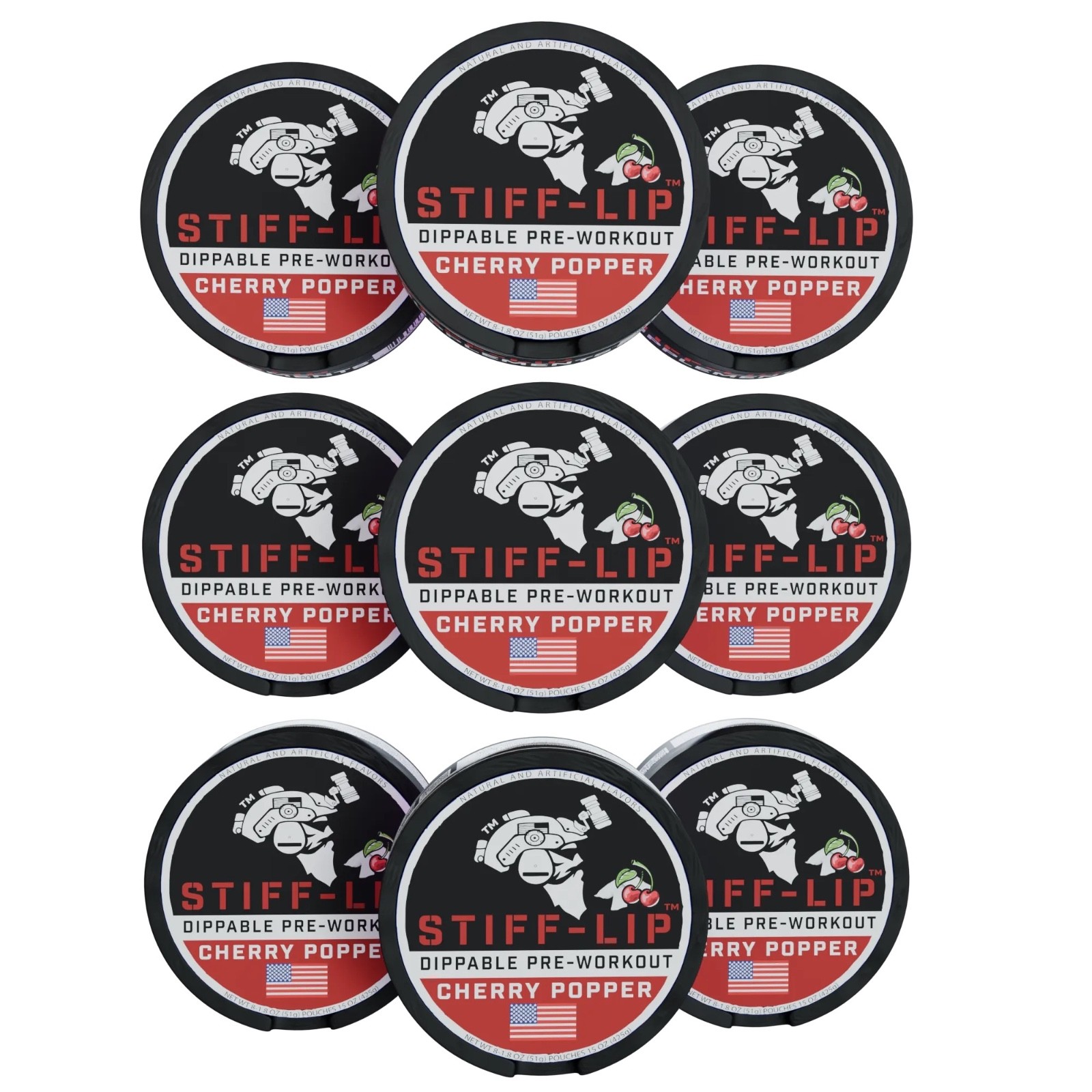 9 PACK STIFF LIP Dippable PRE-WORKOUT High Stim 300mg Caffeine See Description