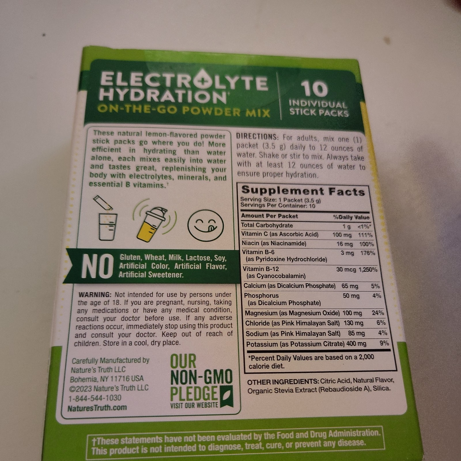 Nature’s Truth Electrolyte Hydration Powder Mix 10 Stick Packs Exp 08/2026