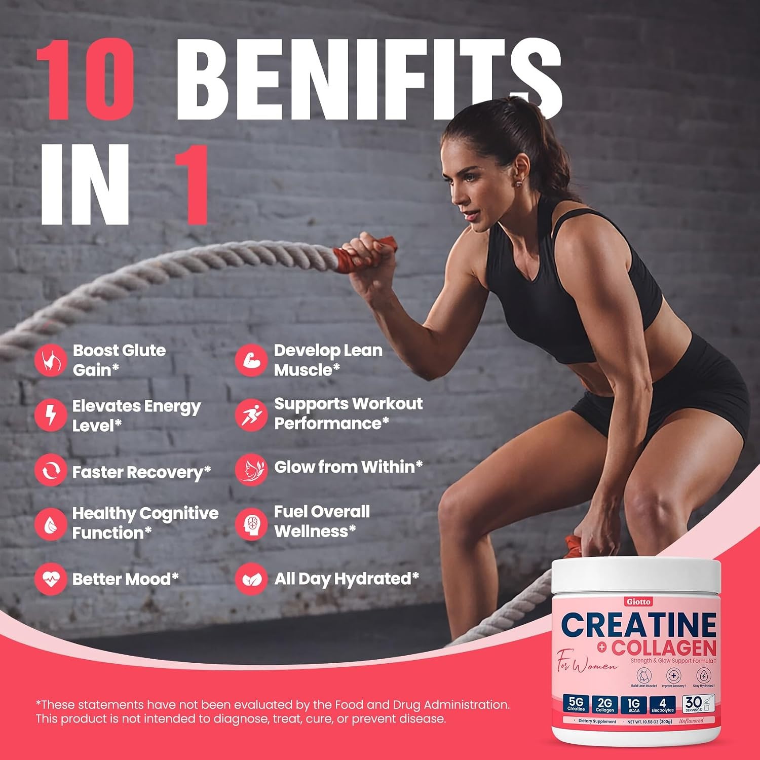 Giotto Creatine & Collagen Powder for Women – 10.58 oz – 04/2027