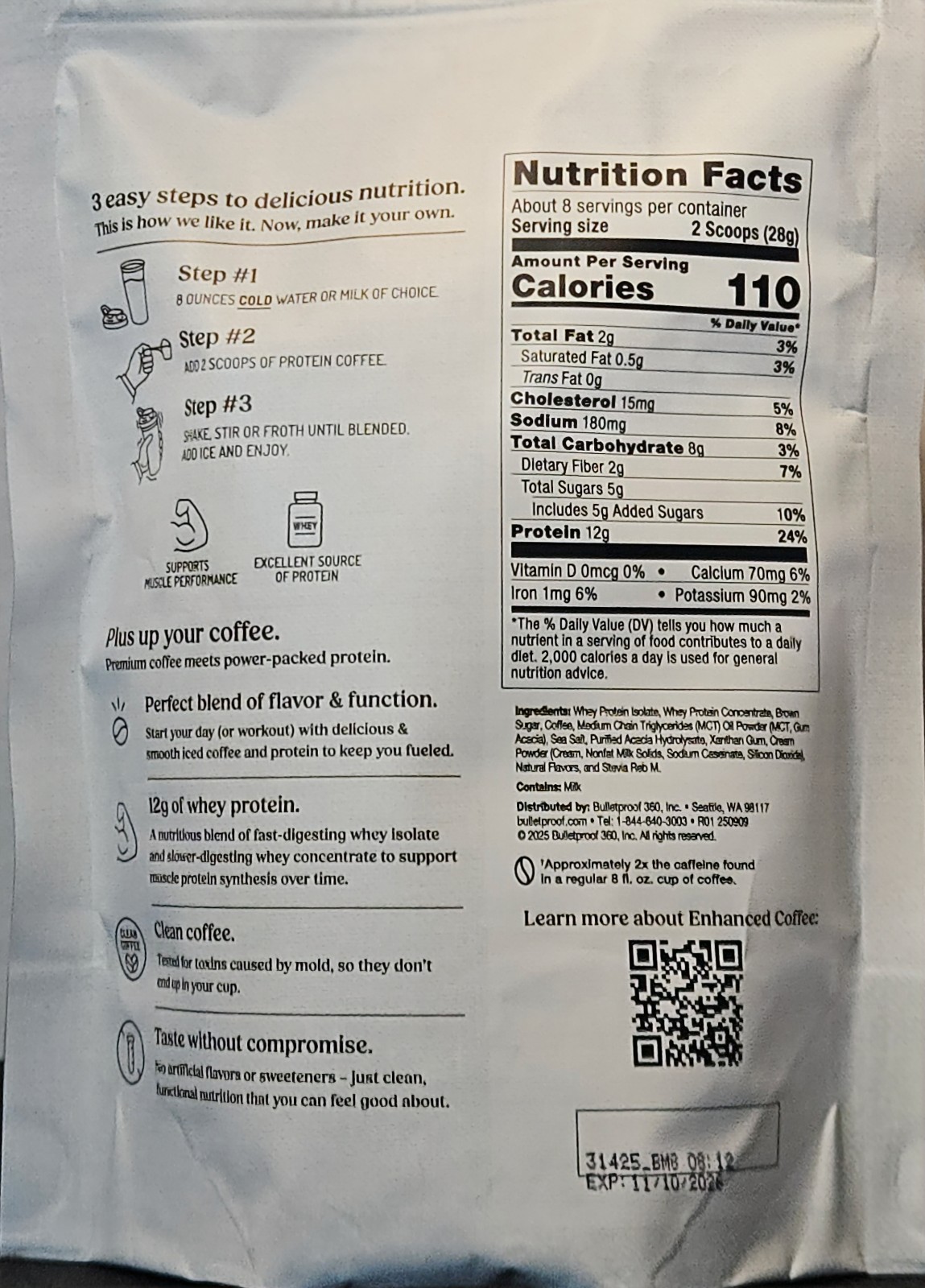 Bulletproof High Protein Iced Coffee Original Whey Protein 8 Srv Exp 11/ 2026