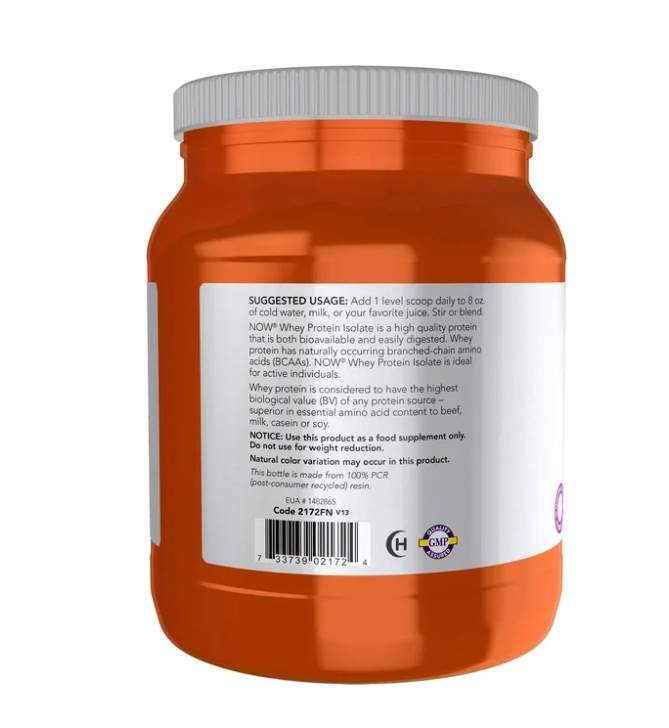 NOW Sports Whey Protein Isolate 25g BCAAs Unflavored Powder 1.2 lb Protein