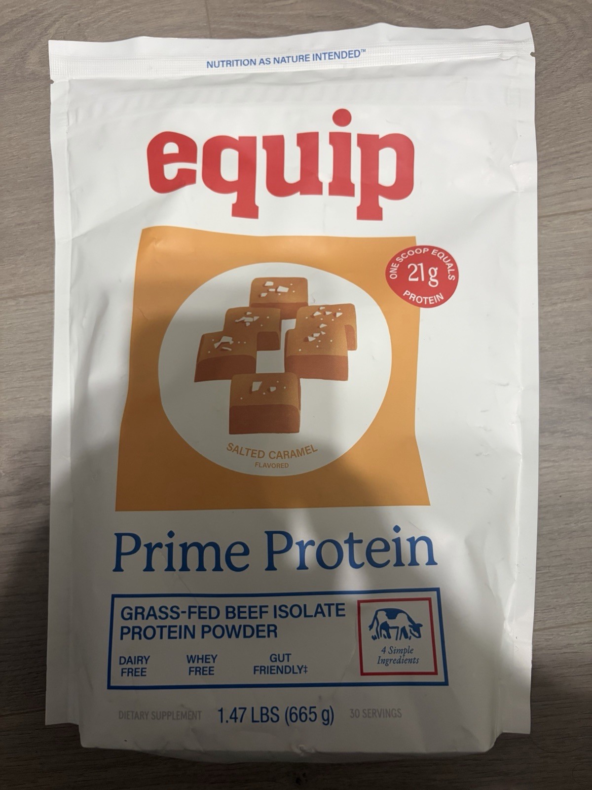 Equip Prime Protein Grass-Fed Beef Isolate Powder Salted Caramel 1.47 LBS 30 Srv